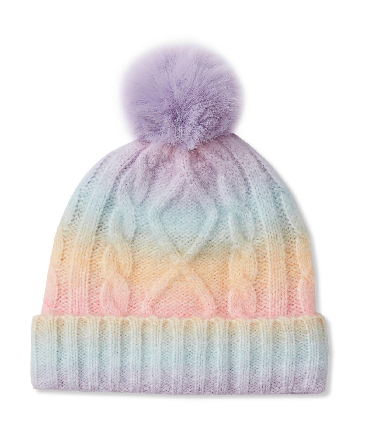 Lands' End Girls' Fleece-Lined Knit Pom-Pom Beanie - Rainbow ombre