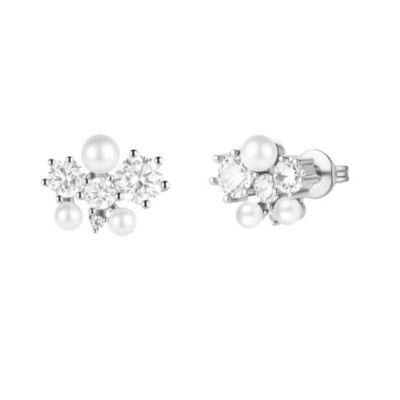 Faux Pearl and Crystal Love Note Stud Earrings