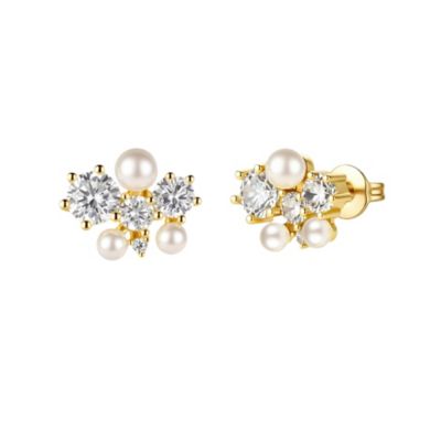 Faux Pearl and Crystal Love Note Stud Earrings