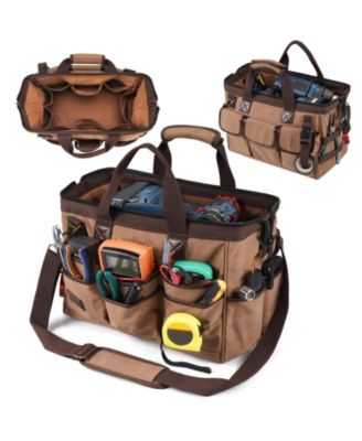 14IN Portable Electrician Tool Bag 21 Pockets Heavy Duty 16oz Canvas Tool Organizer
