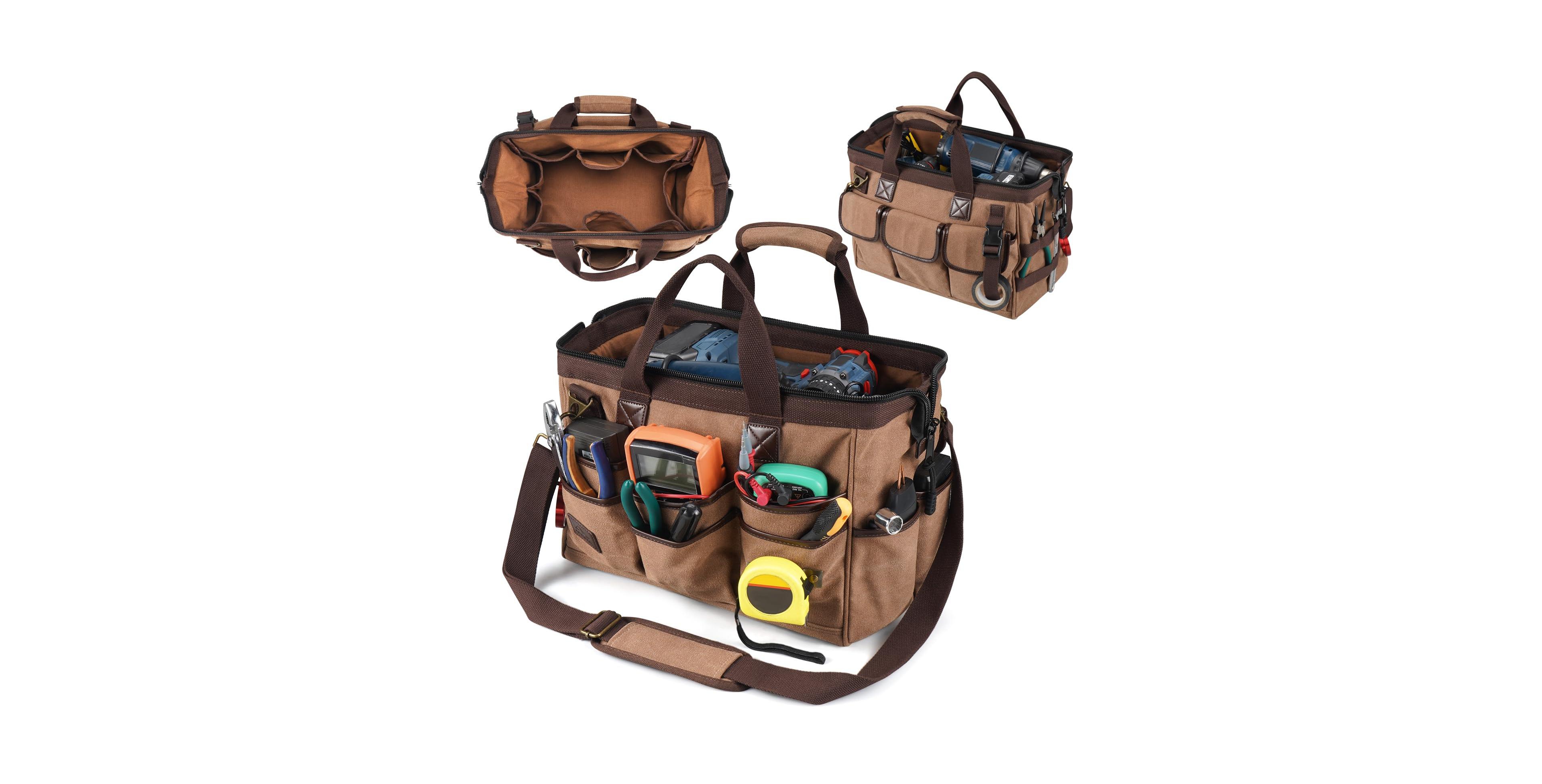 Xdovet 14IN Portable Electrician Tool Bag 21 Pockets Heavy Duty 16oz Canvas Tool Organizer