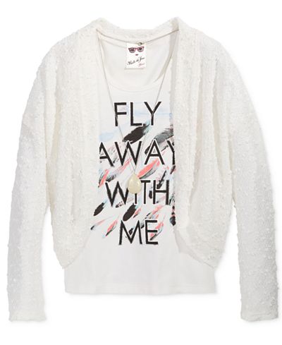 Belle Du Jour Cocoon Sweater, Graphic-Print Tank & Necklace Set, Big Girls (7-16)