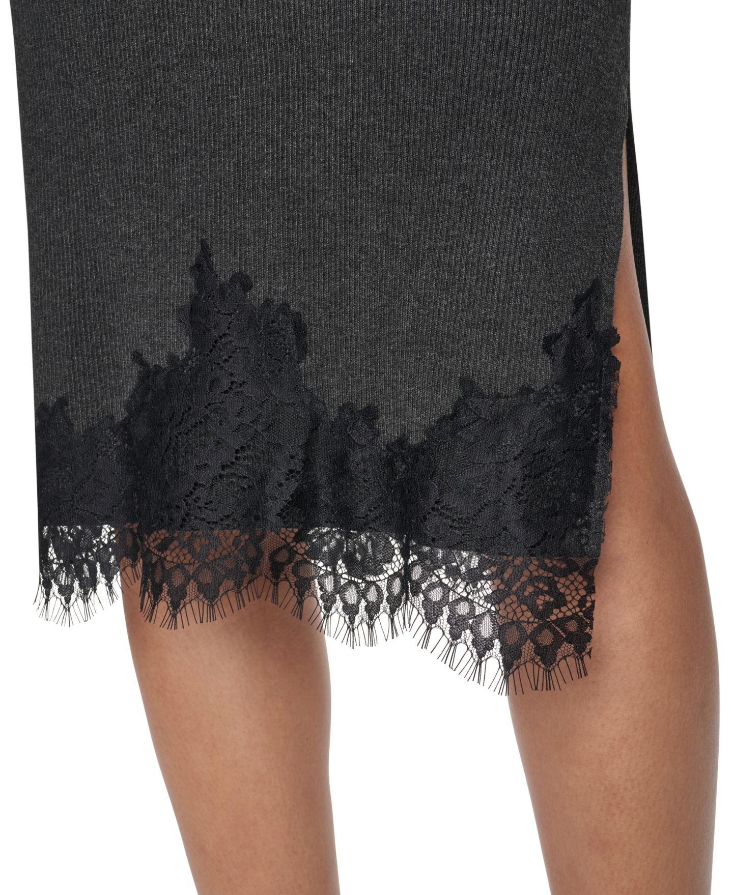 Женское платье DKNY Lace-Trim V-Neck Short-Sleeve Midi, цвет: Асфальтовый — фото 5