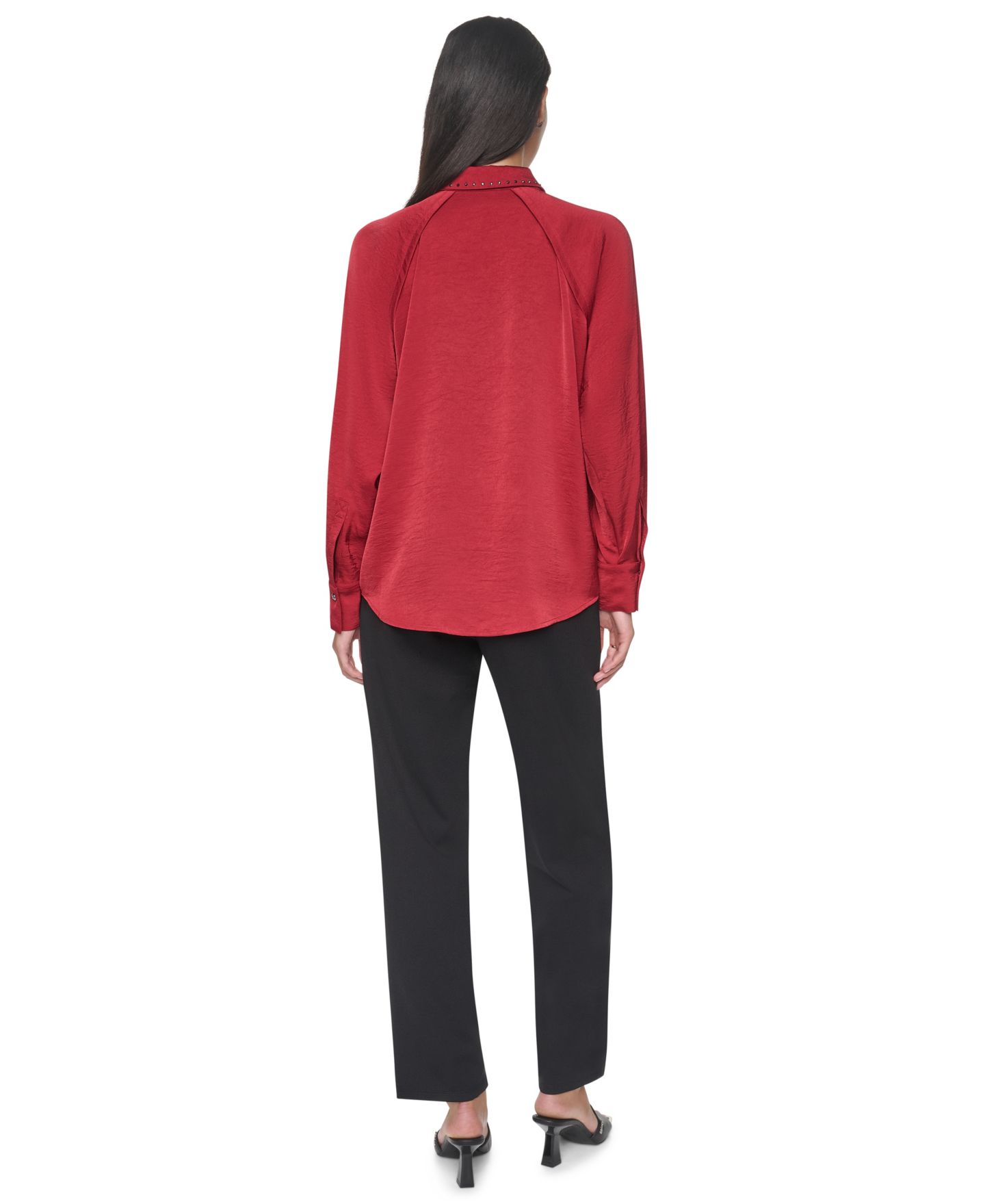Женская блузка DKNY Studded-Collar Raglan-Sleeve, цвет: Клюквенный — фото 5