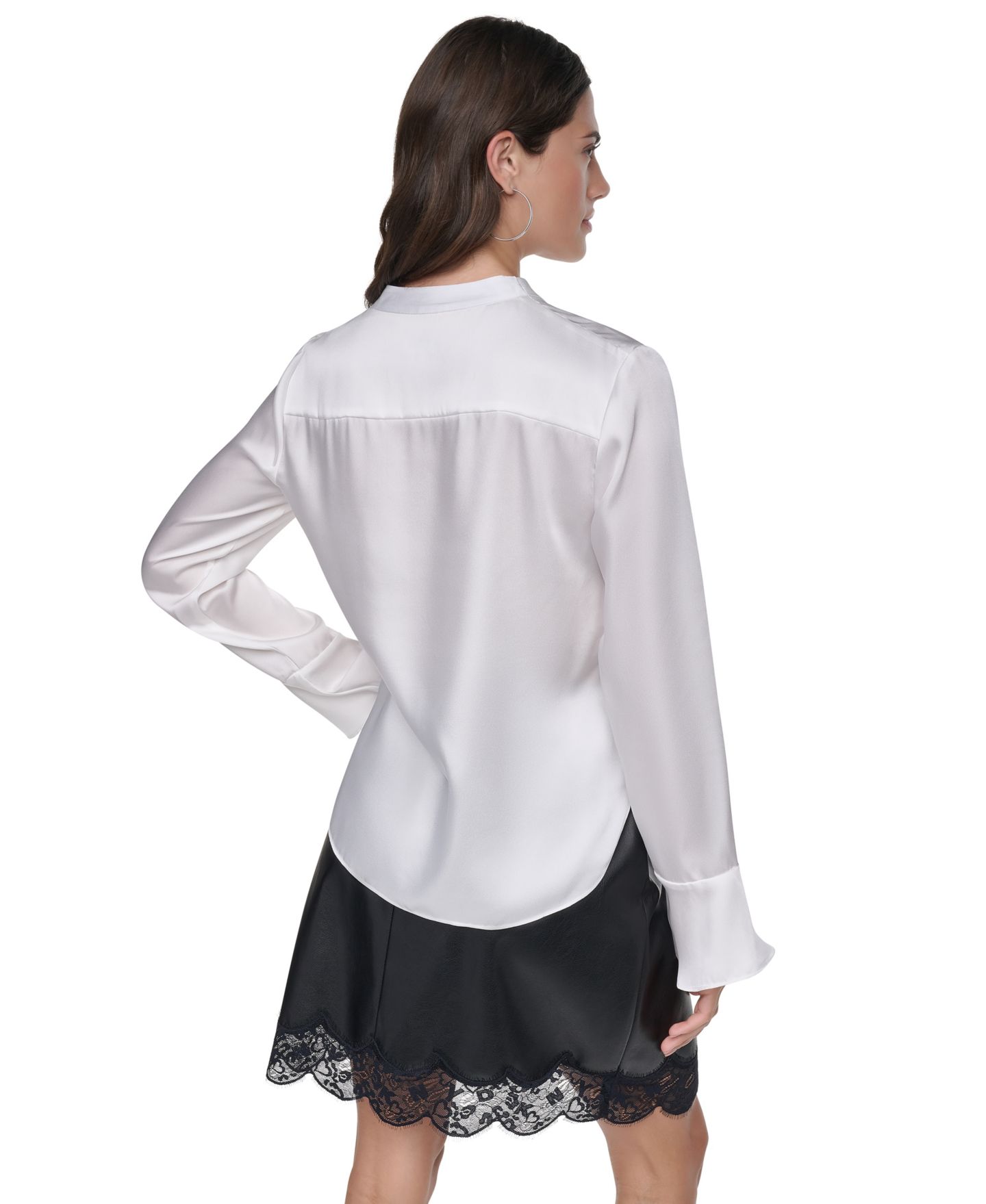 Женская блузка DKNY Tie-Front Bell-Sleeve Lace, цвет: Слоновая кость — фото 4