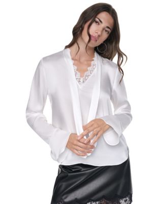 Women's Tie-Front Bell-Sleeve Lace Blouse