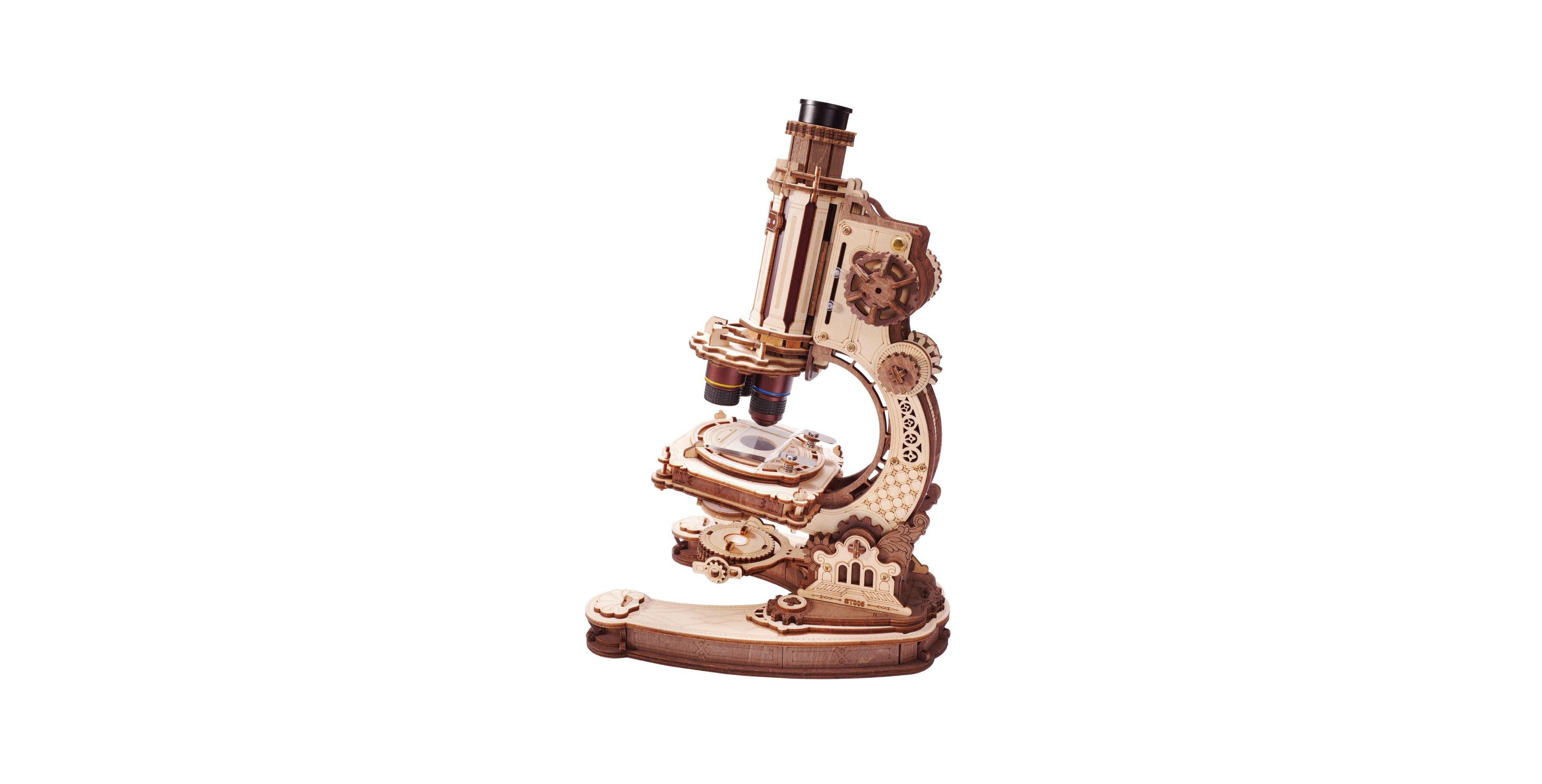 Robotime Wooden Working Microscope 3D Puzzle, 260-Piece Building Set, Ages 14+