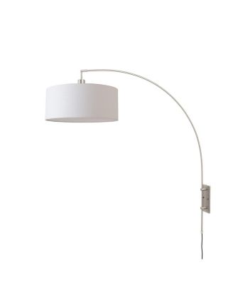Span Wall Mounted Arc Lamp - Nickel, White Fabric Drum Shade, Dimmable, Bulb Included