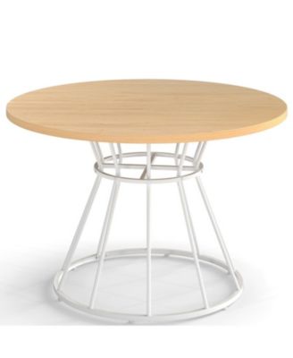47 Inch Round Farmhouse Dining Table with Hourglass Metal Base