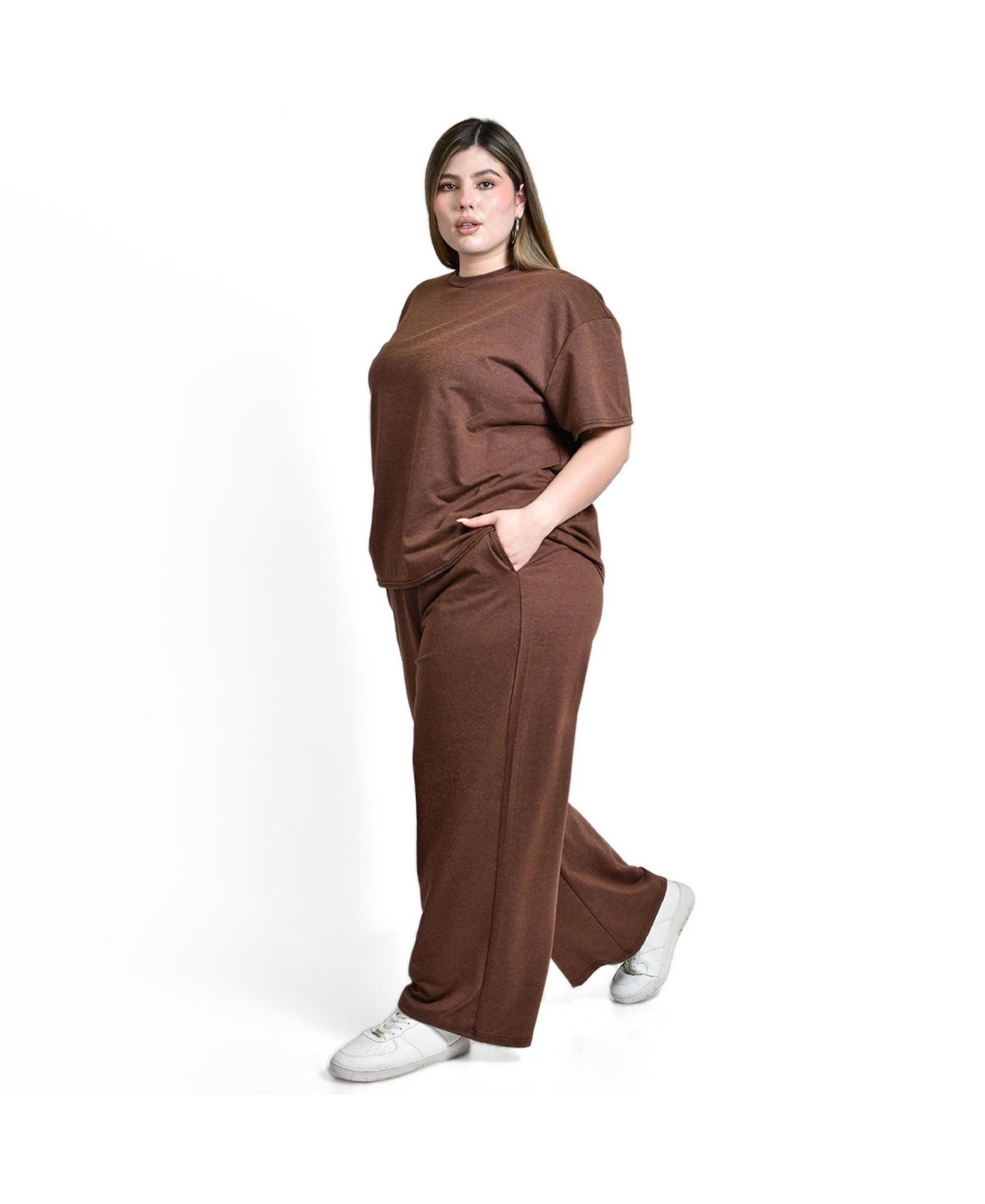Женский комплект Roman Fashion Plus Size Casual Wide-Leg Blouse and Pants, 2-Piece Set, цвет: Коричневый — фото 3