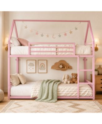 LKO Twin XL House Bunk Bed with Ladder