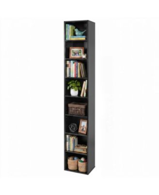 8-Tier Narrow Bookshelf with 4 Adjustable Shelves and Storage Cubes