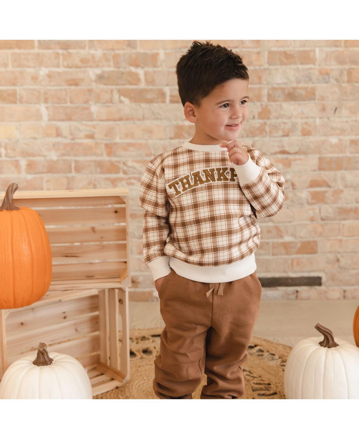 Boys' 4-20 Thankful Patch Thanksgiving Crewneck Long-Sleeve Sweatshirt
