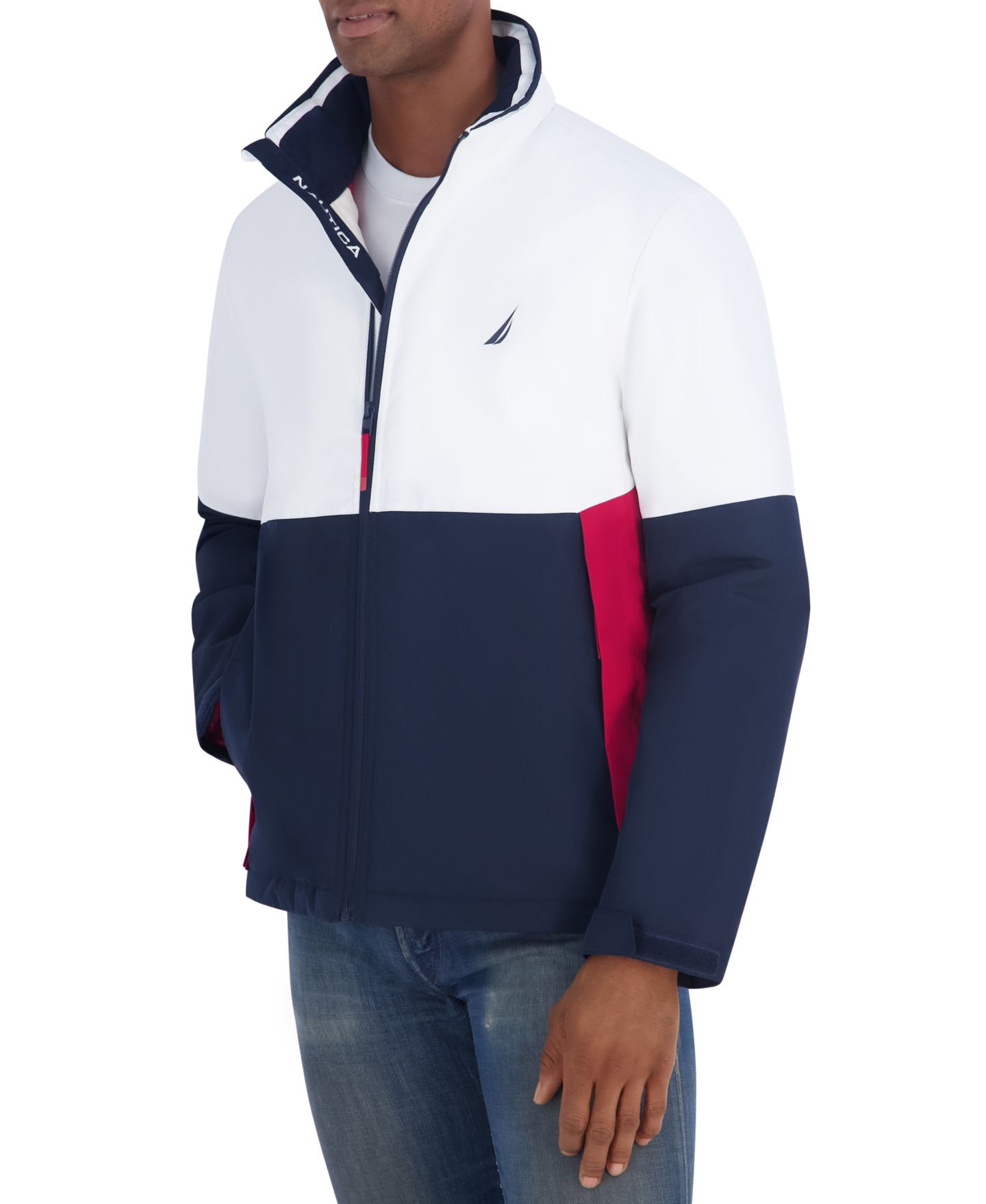 Мужская куртка Nautica Heritage Color Block Zip-Front, цвет: Яркий белый — фото 2