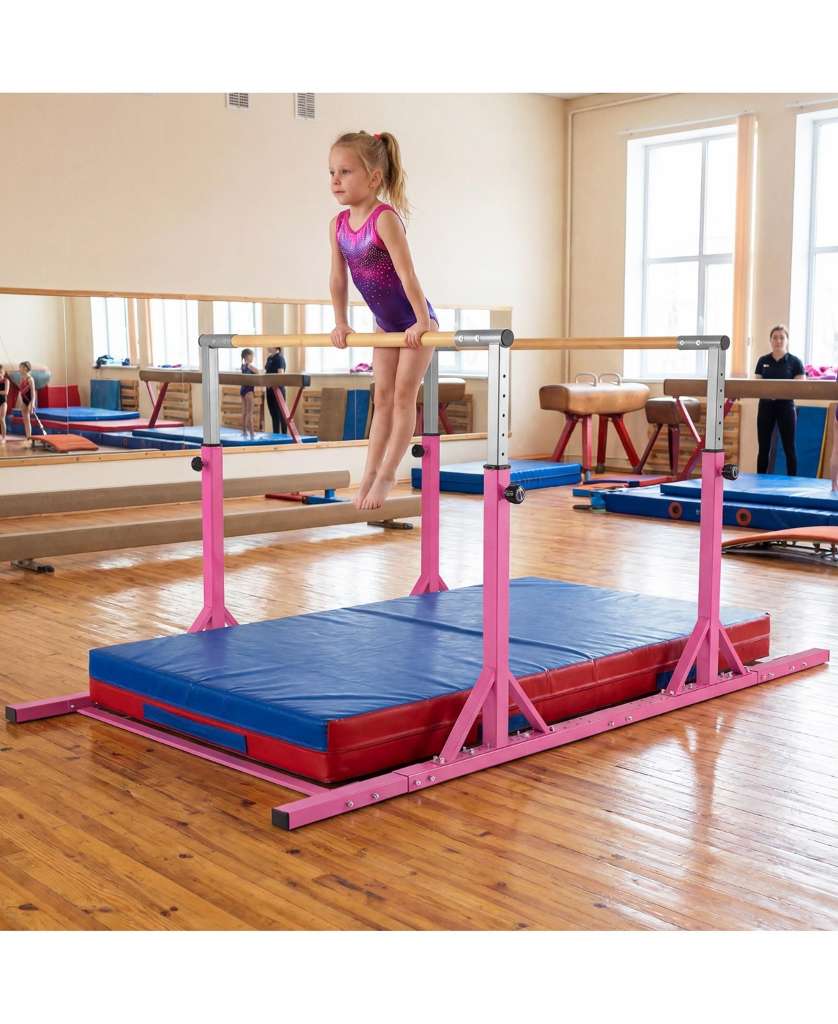 Zeny 8ft Double Horizontal Bars, 13-Level Height, 175LBS, for Kids