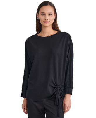Petite Serenity Ruched Velvet-Tape Blouse