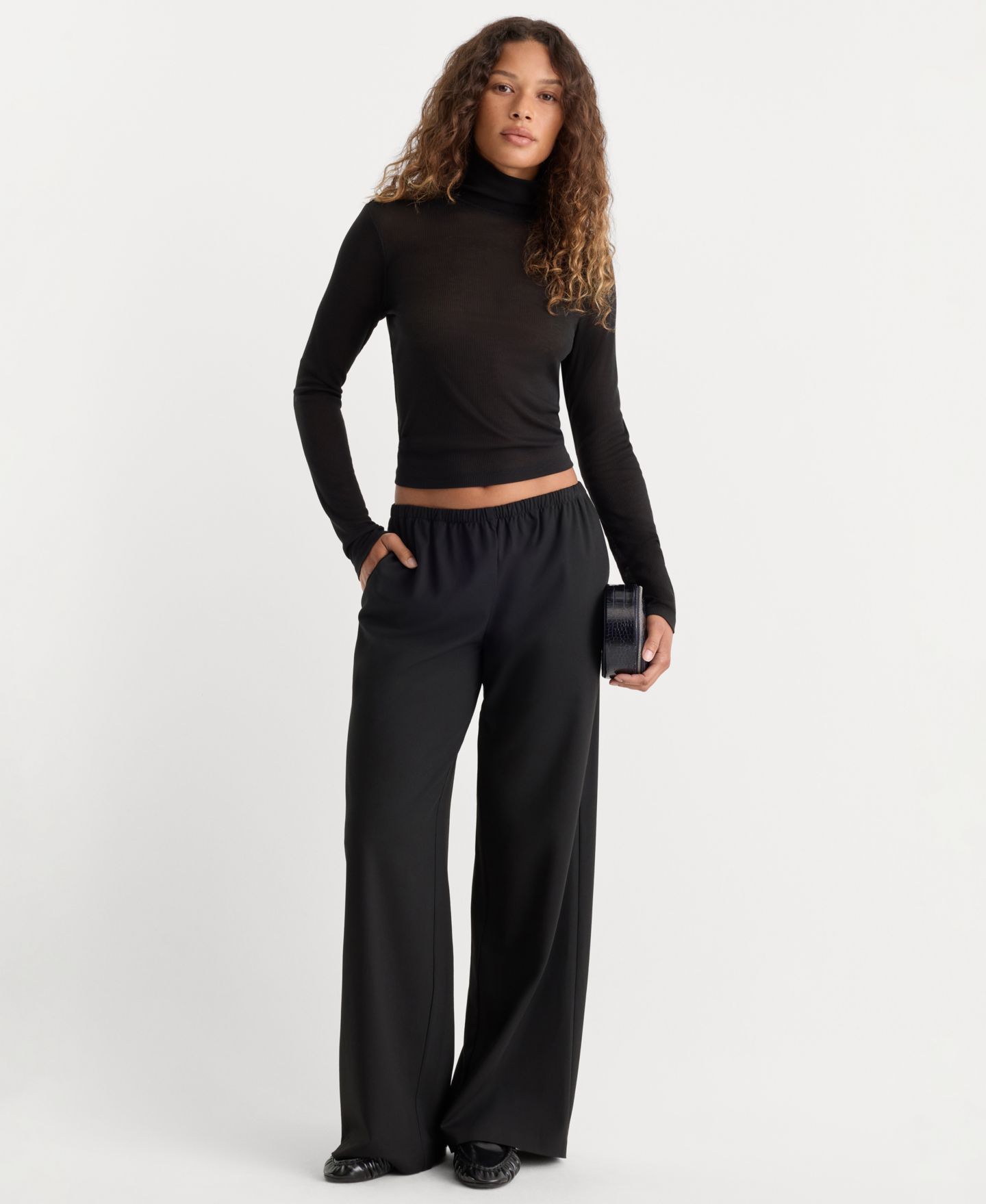 Женский топ Good American Sheer Ribbed Turtleneck, цвет: Чёрный — фото 2