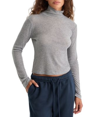 Women's Sheer Ribbed Turtleneck Top