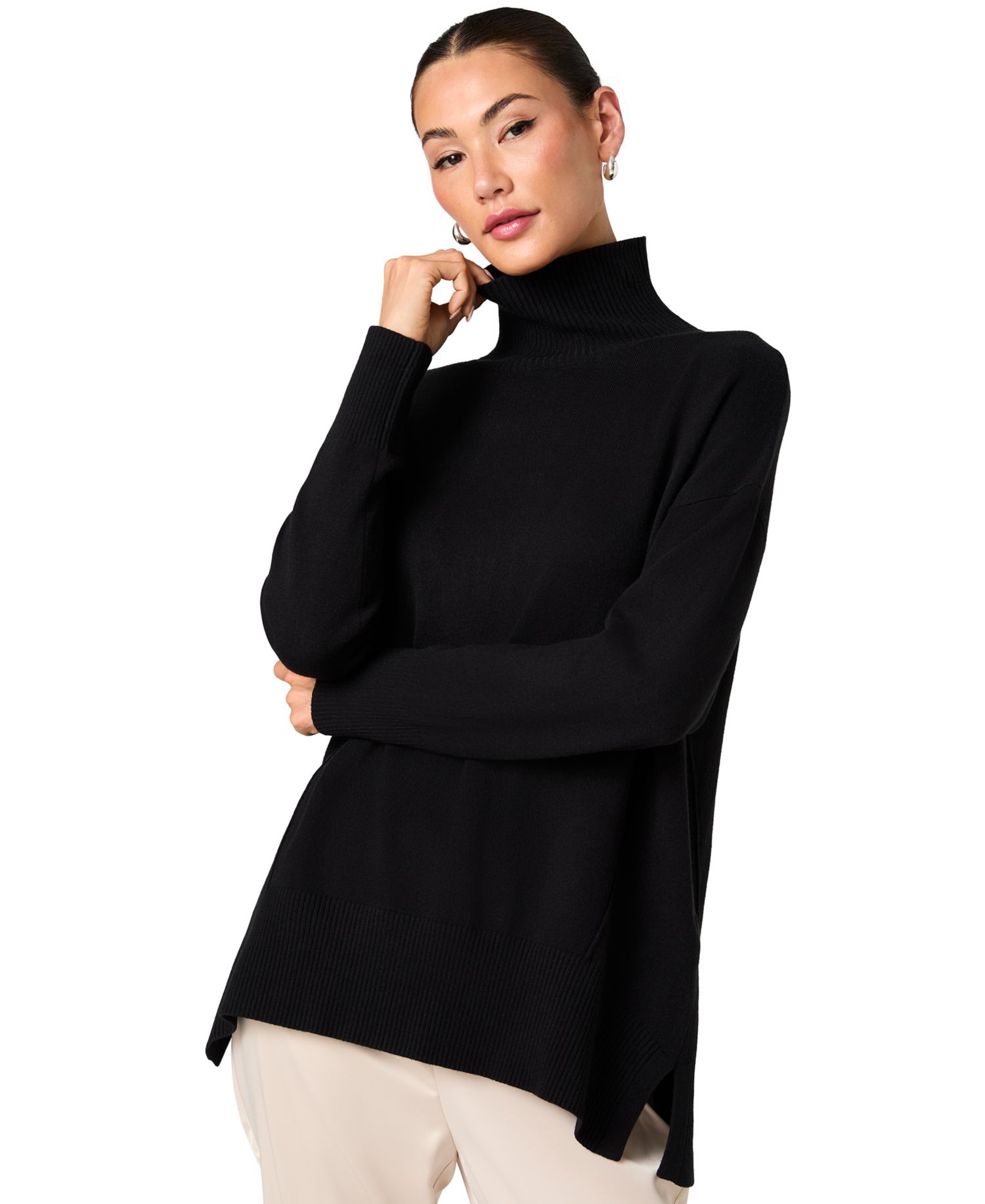 Women's Long-Sleeve Turtleneck Side-Slit Sweater