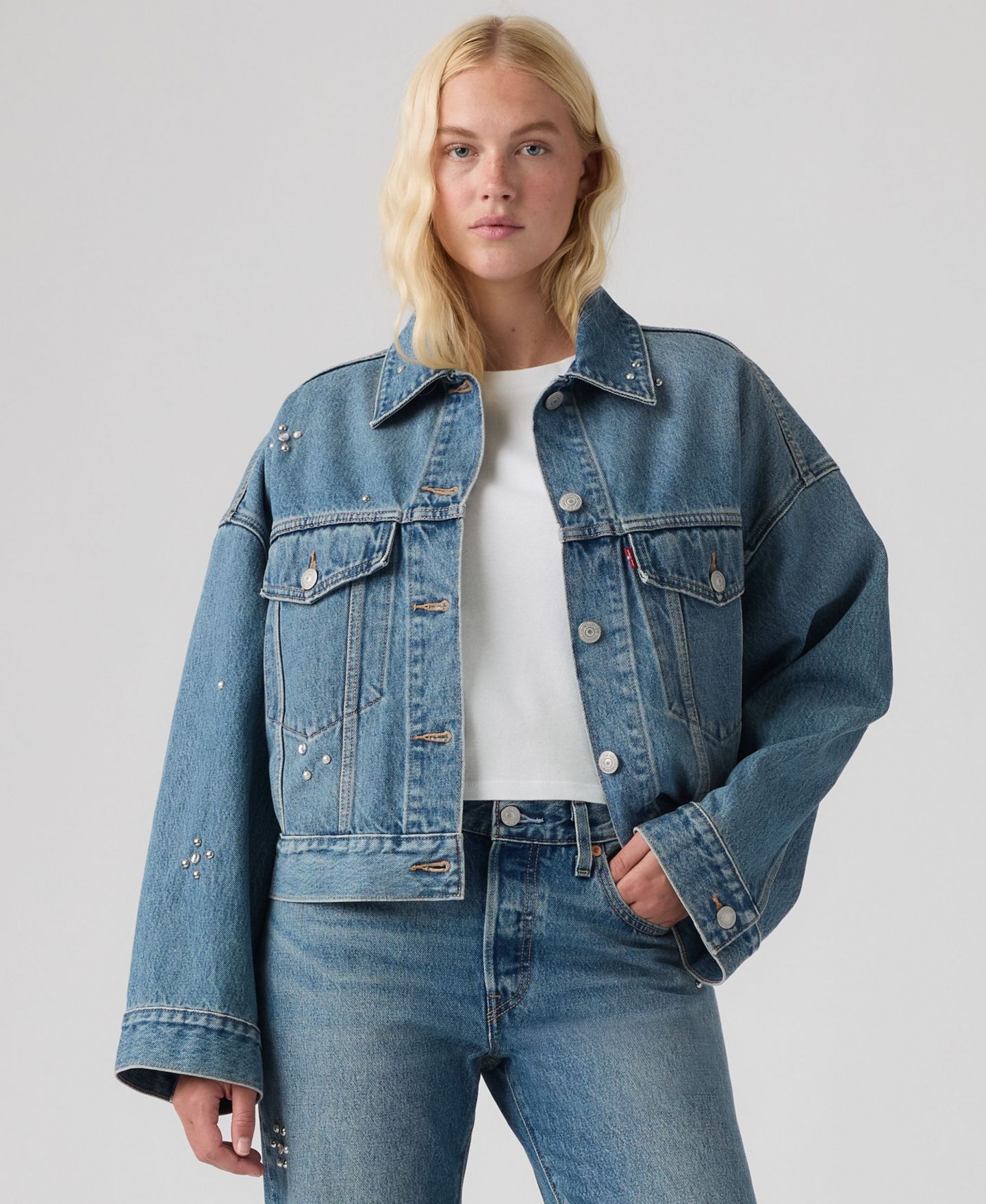 Женская куртка Levi's Premium Trip On Drip Cropped Loose Denim Trucker, цвет: Trip On Drip Trucker — фото 2