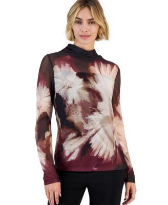 Women's Seamless Sheer Floral Turtleneck
