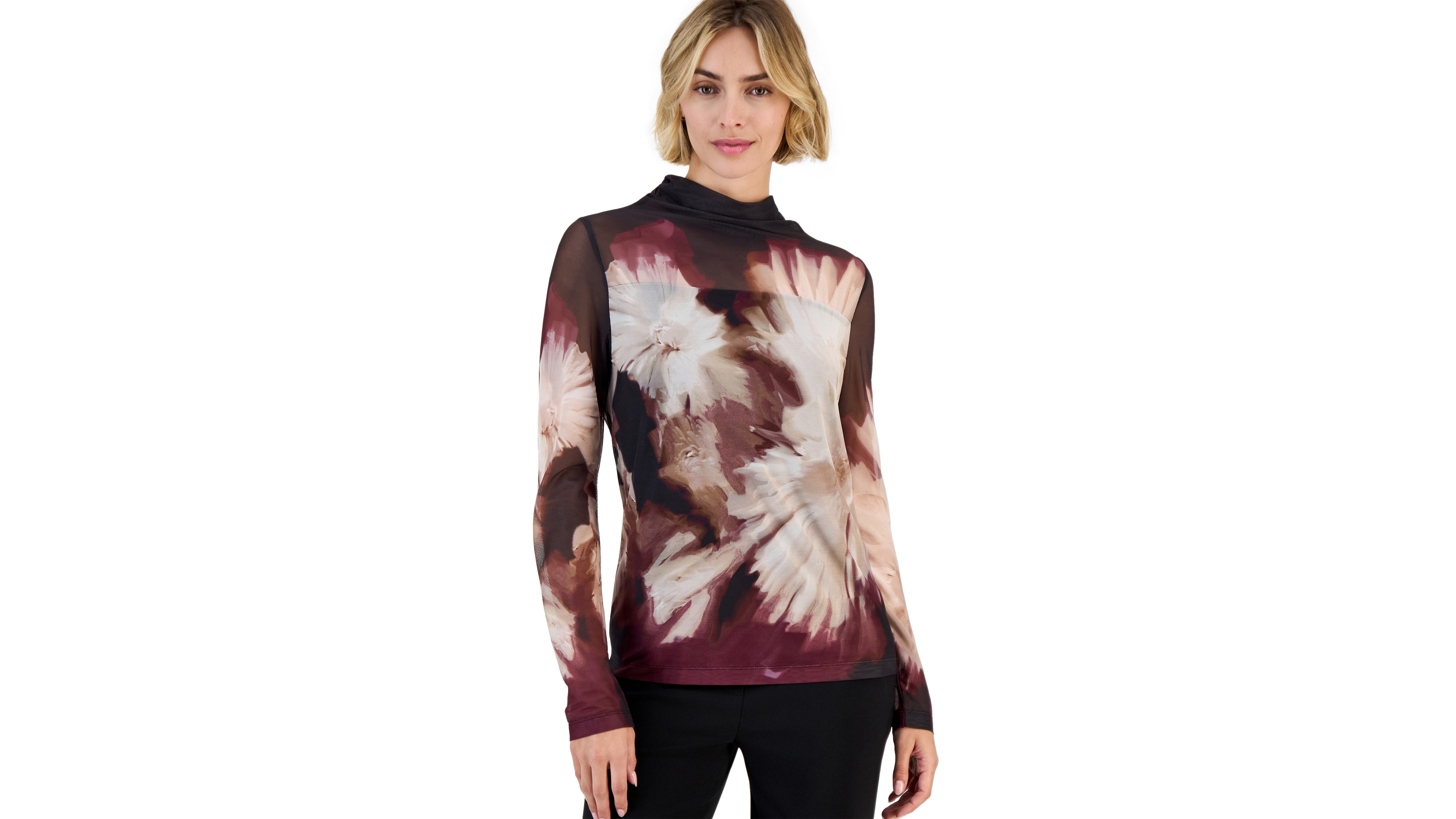 Anne Klein Women's Seamless Sheer Floral Turtleneck