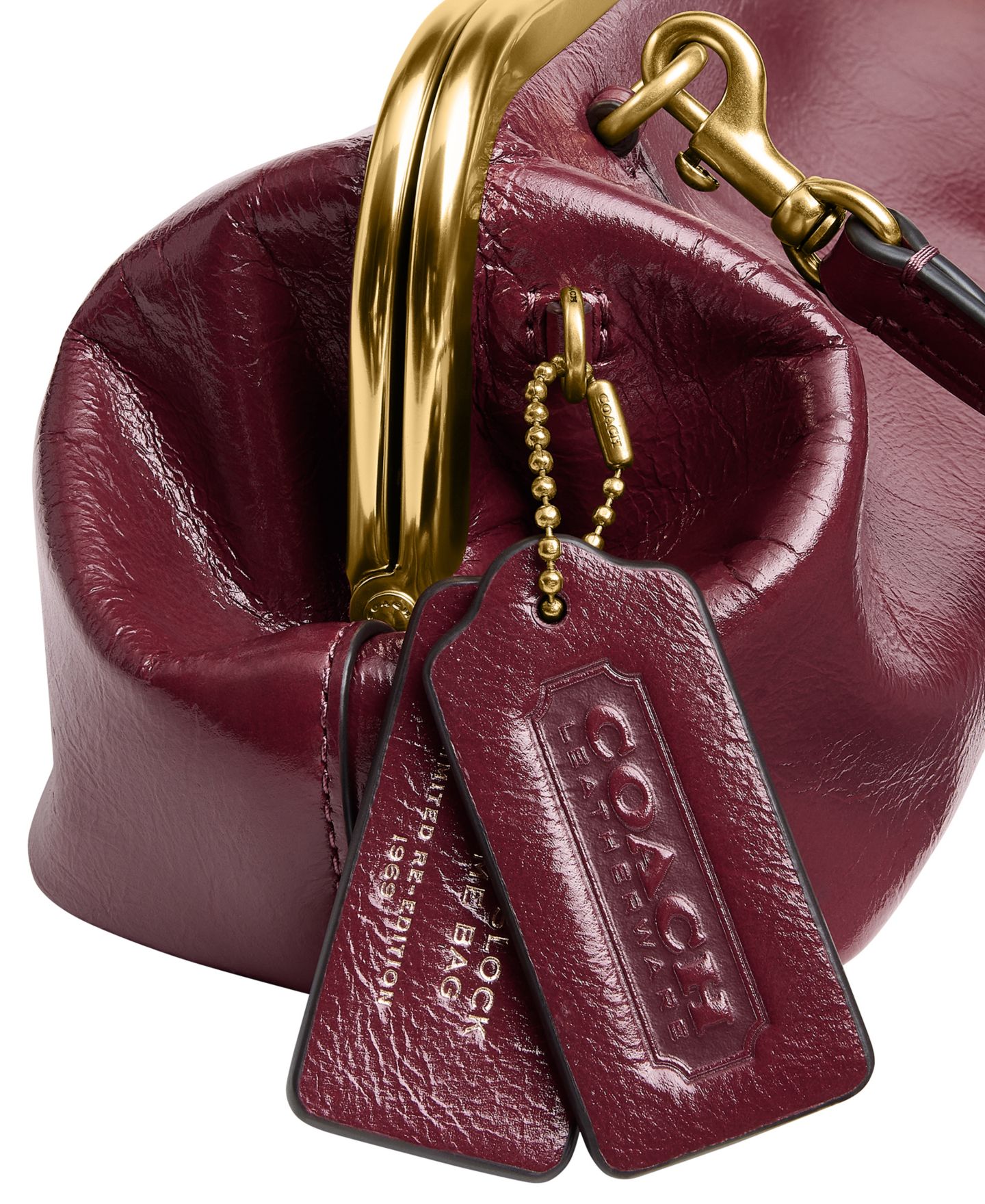 Женская малая сумка на плечо Coach Kiss-Lock 30 с каркасом из глазированной кожи, цвет: Латунный / Тёмный вишнёвый — фото 7