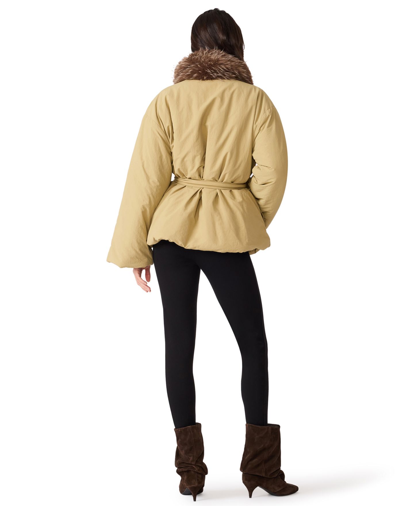 Женская куртка Steve Madden Millarca Puffer Faux-Fur Shawl-Collar, цвет: Пыльный серо-коричневый — фото 6