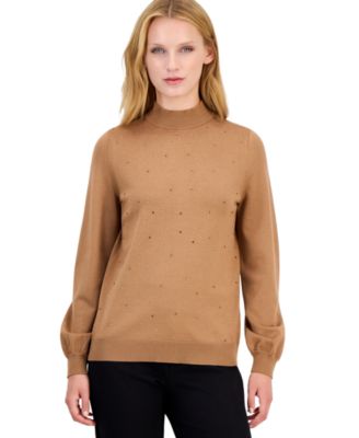 Petite Mock-Neck Puff-Sleeve Sweater