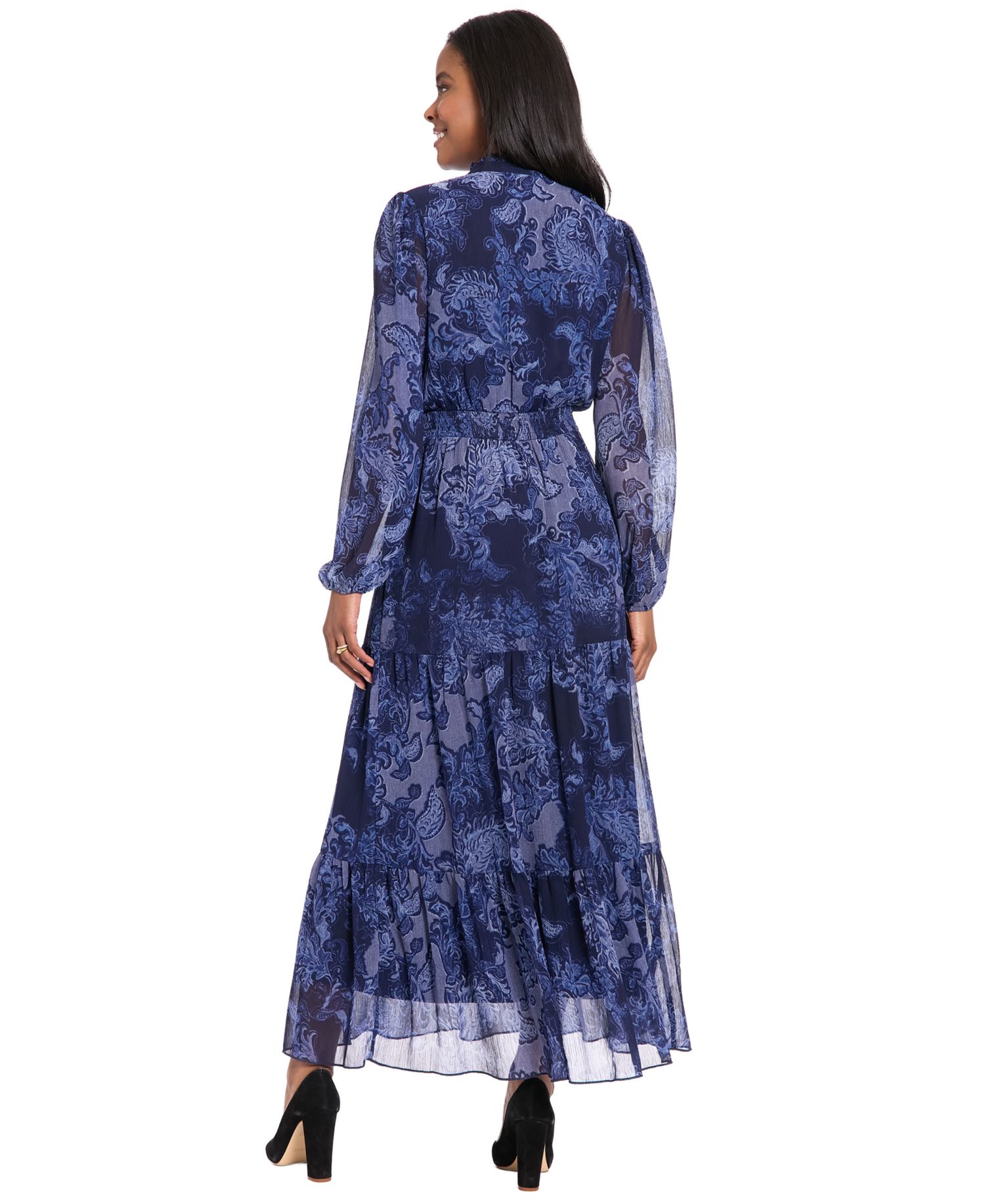 Women's Printed Tiered Mock Neck Maxi Dress
