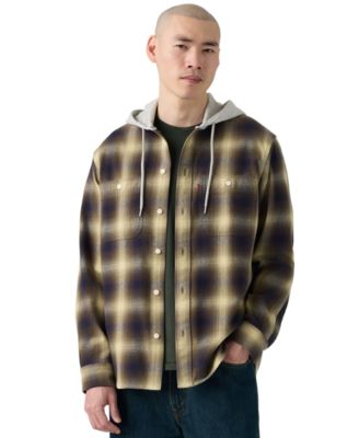Men's Classic Hooded Worker Plaid Long-Sleeve Shirt