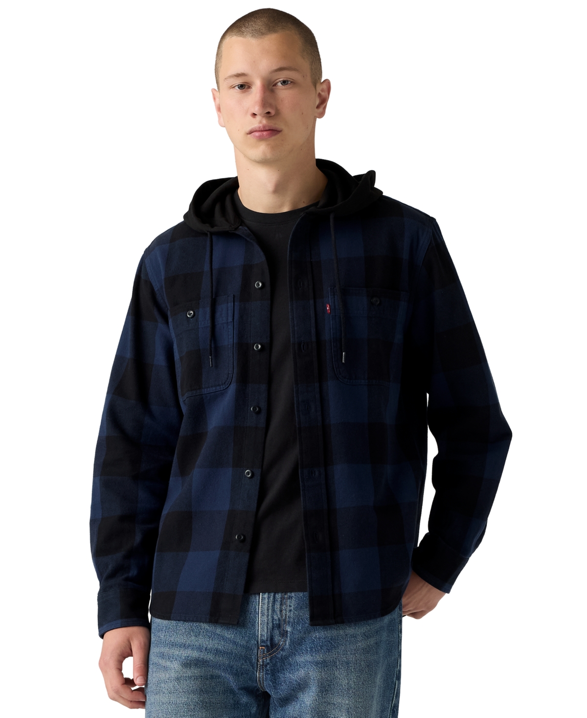 Levi's Men's Classic Hooded Worker Plaid Long-Sleeve Shirt - Pld Dress Blues
