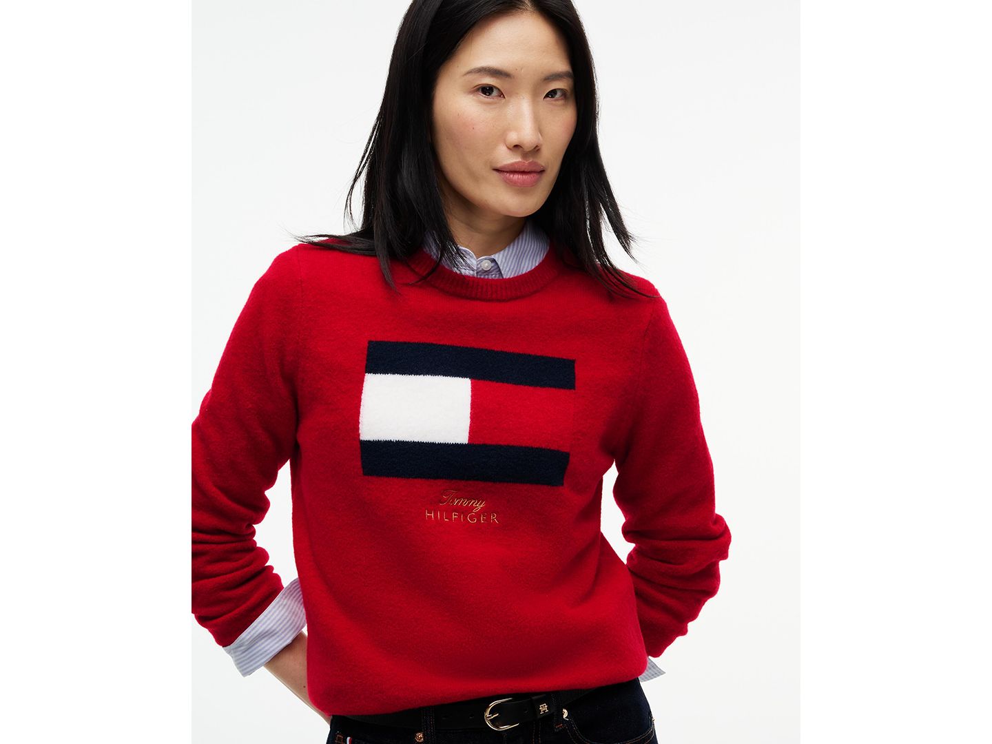 Женский свитер Tommy Hilfiger Graphic Crewneck, цвет: Средний серый меланжевый — фото 3