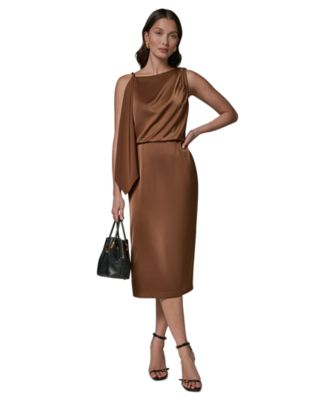 Women's Satin Square Neck Midi Sheath Dress