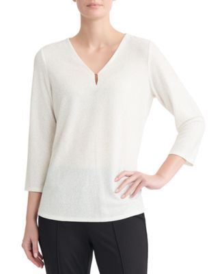 Petite 3/4-Sleeve V-Neck Metallic Top