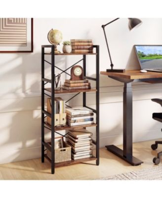4-Tier Narrow Bookshelf, Slim Industrial Bookcase, Metal Frame X-Brace, Anti-Tip