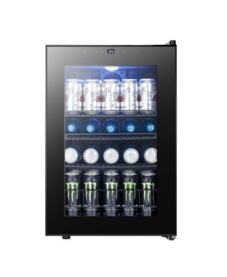 Beverage Refrigerator 85 Cans 34-54degree Mini Fridge With Glass Door Movable Rack LED Light For Soda Water Beer Portable For Home and Office