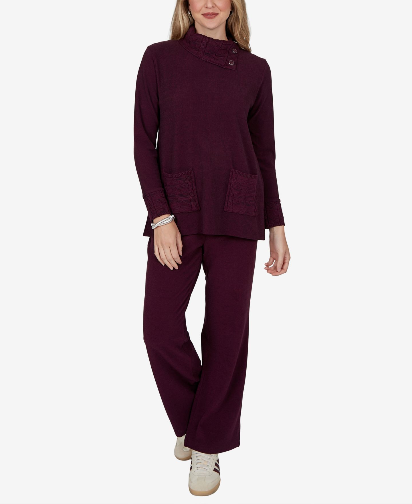 Женский топ Ruby Rd. Petite Mock Neck Cable-Knit Long-Sleeve Tunic, цвет: Красное дерево — фото 2