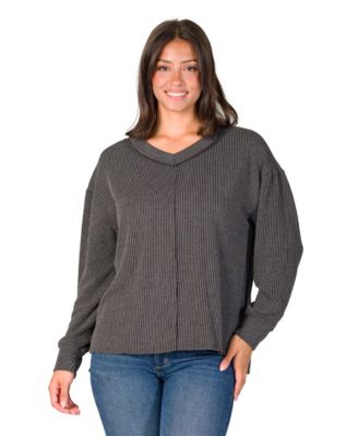 Petite Oversized V-Neck Side-Slit Top