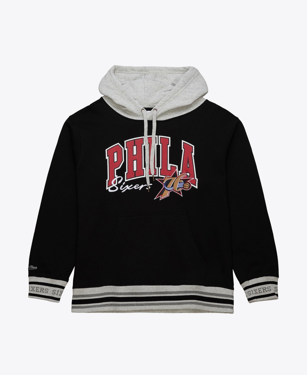 Men's Mitchell & Ness Black Philadelphia 76ers Premium Fleece Vintage Logo Pullover Hoodie