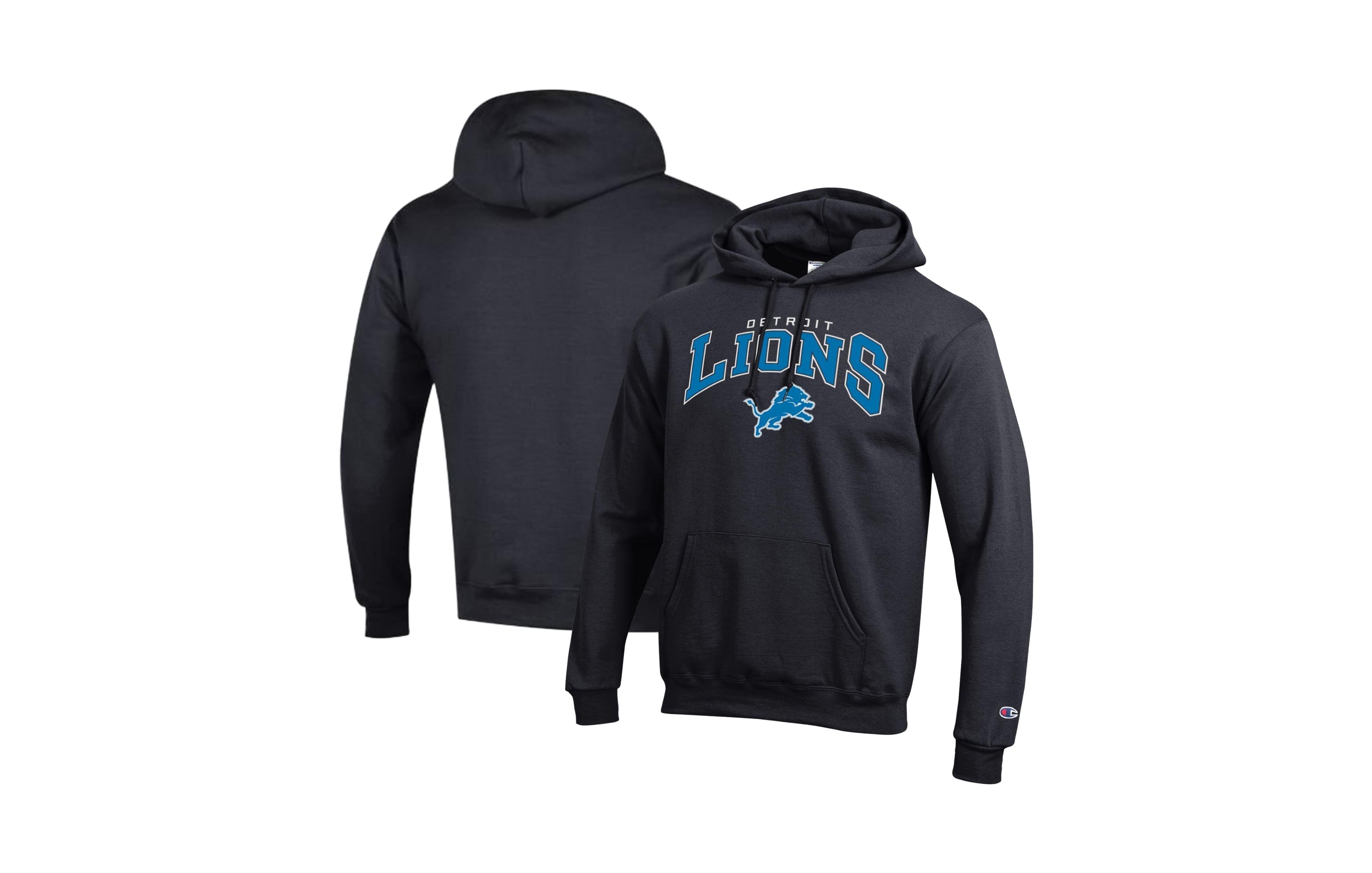 Champion Men's Detroit Lions Powerblend Sports-Graphic Classic-Fit Kangaroo Pocket Hoodie