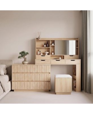 Makeup Vanity with Mirror and 11 Drawers, Corner Dresser Table for Bedroom, Ample Storage