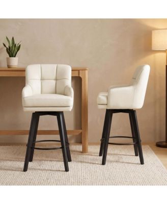 Bar Stools Set of 2, Upholstered PU Bar Chairs with Back and Footrest, 360 Swivel Counter Height Stools, for Home Bar