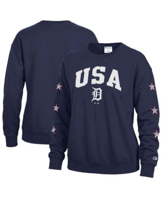 Women's  Navy Detroit Tigers Americana Fleece Crewneck Sweatshirt