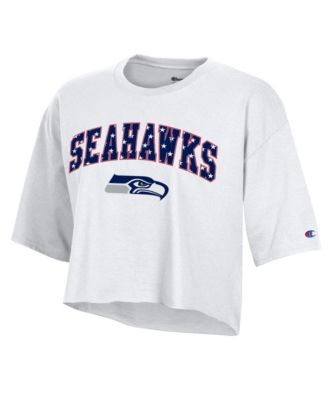 Women's White Seattle Seahawks Star Spangled Cropped T-Shirt