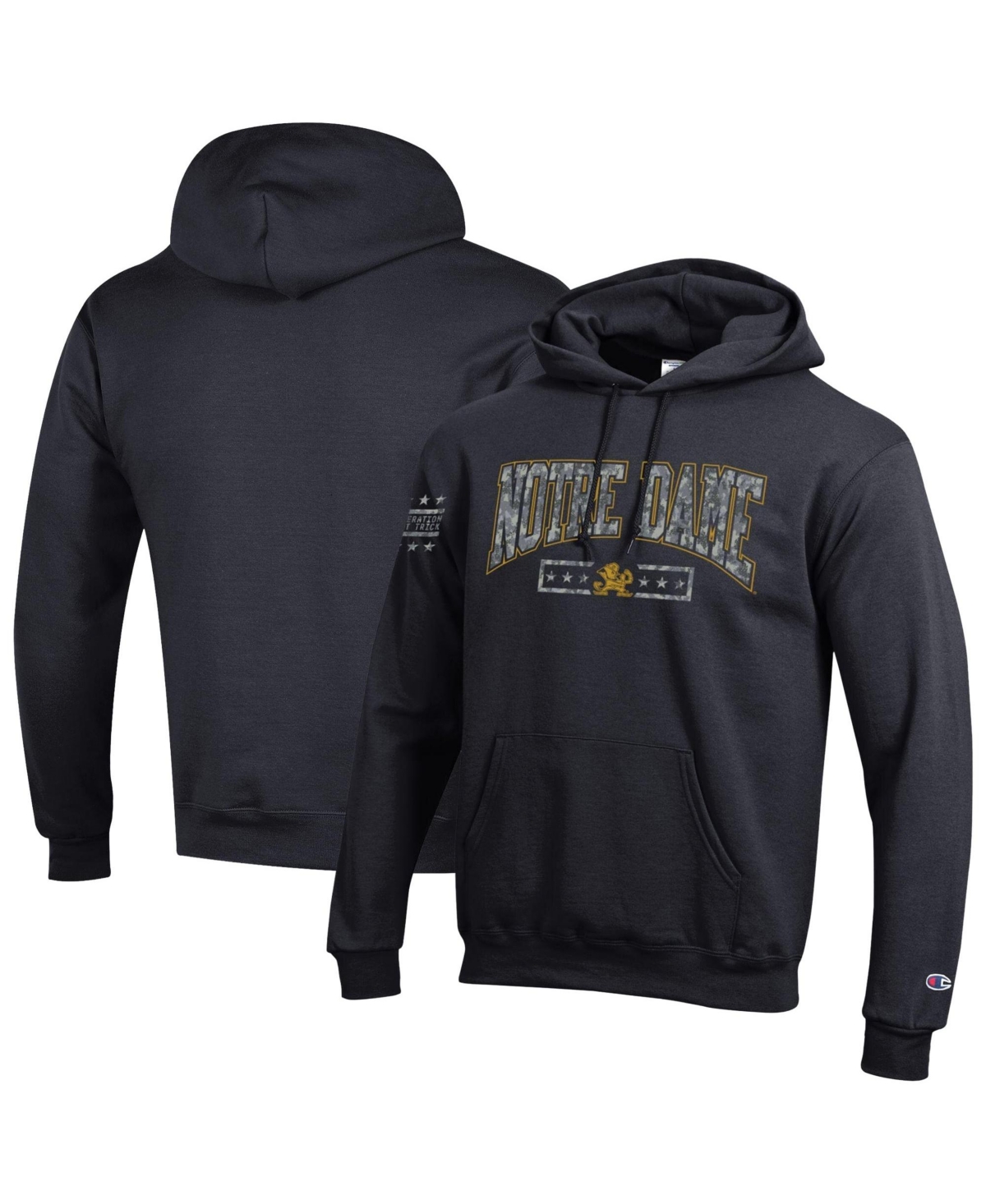 Champion Men's Black Notre Dame Fighting Irish Operation Hat Trick Camo Script Powerblend Fleece Hoodie