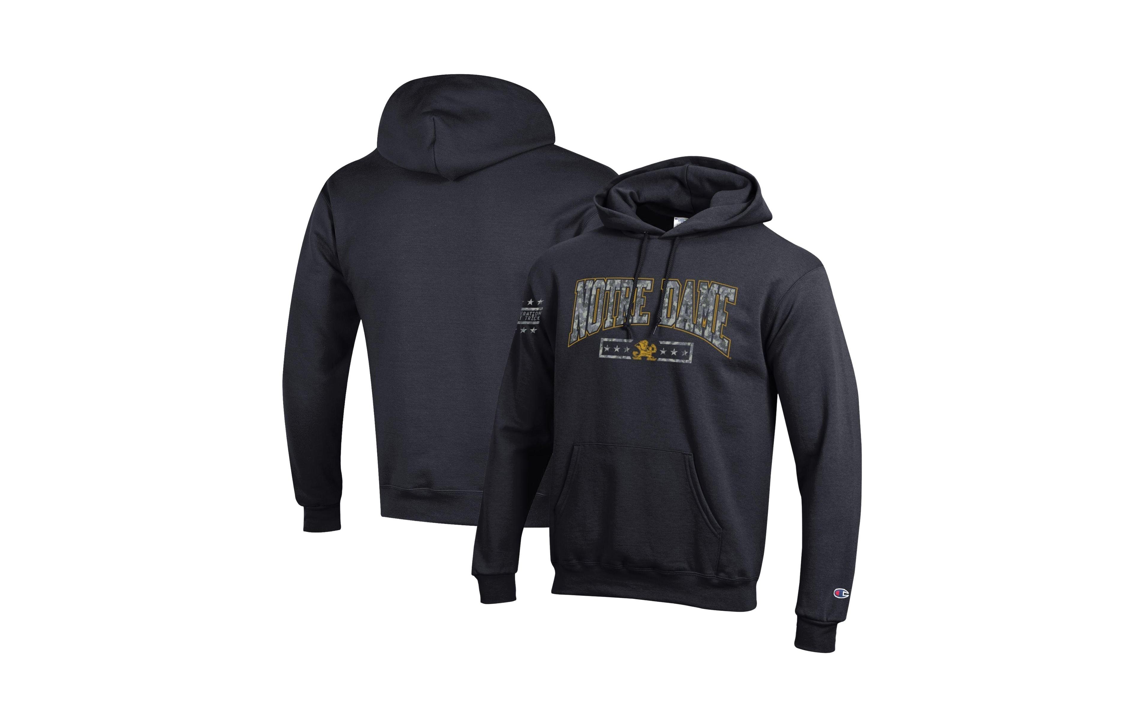 Champion Men's Black Notre Dame Fighting Irish Operation Hat Trick Camo Script Powerblend Fleece Hoodie