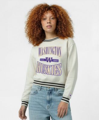 Women's  White Washington Huskies Yarn Dye Rib Reverse Weave CrewÂ&nbsp;Sweatshirt