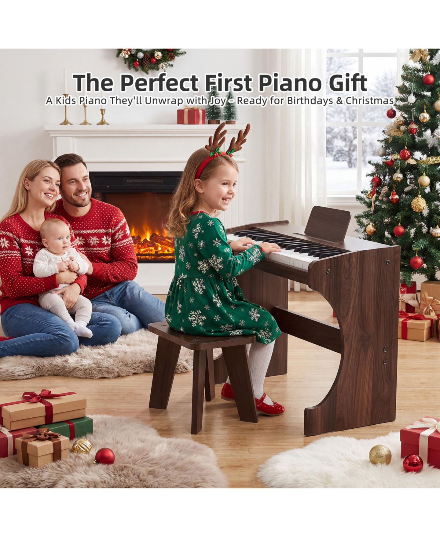 Детские игрушки SUGIFT 37-Key Wood-Grain Kids Piano with Bench, 2-Piece Set, Ages 3+, цвет: Коричневый — фото 6