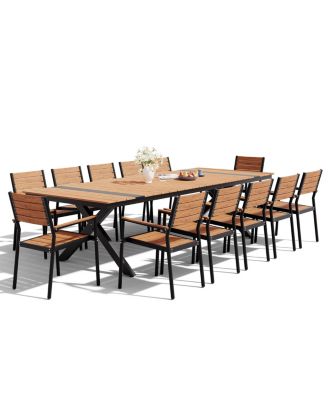 13-Piece Outdoor Dining Set Stackable Chairs and Aluminum Dining Table with Umbrella Hole for Deck, Porch and Backyard